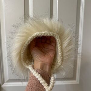 Blueberry Hill Cream Knit Bonnet with Faux Fur